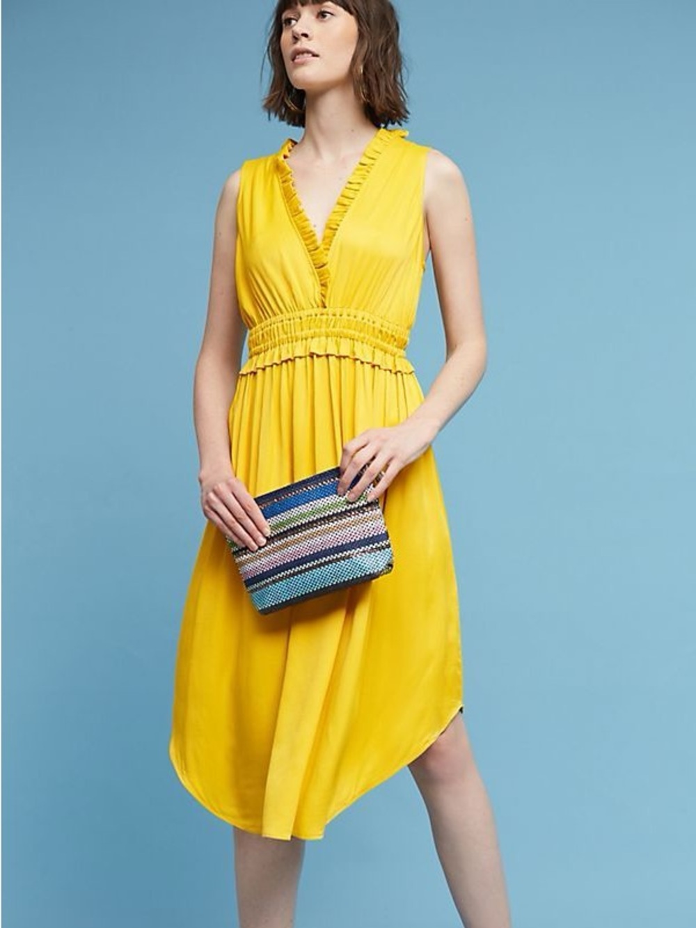 Maeve Anthropologie La Habana Yellow Ruffle Midi Dress XS